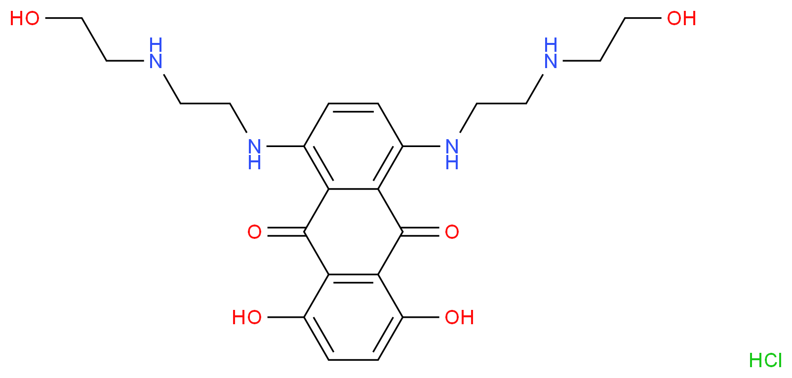 1,4-dihydroxy-5,8-bis({2-[(2-hydroxyethyl)amino]ethyl}amino)-9,10-dihydroanthracene-9,10-dione hydrochloride_分子结构_CAS_70476-82-3