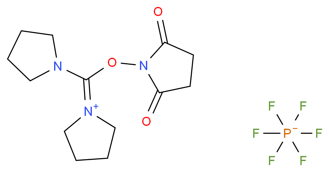 1-{[(2,5-dioxopyrrolidin-1-yl)oxy](pyrrolidin-1-yl)methylidene}-1λ<sup>5</sup>-pyrrolidin-1-ylium; hexafluoro-λ<sup>5</sup>-phosphanuide_分子结构_CAS_207683-26-9