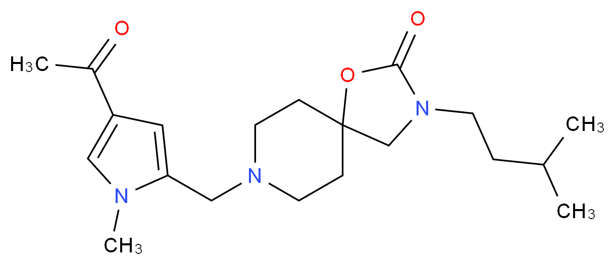 8-[(4-acetyl-1-methyl-1H-pyrrol-2-yl)methyl]-3-(3-methylbutyl)-1-oxa-3,8-diazaspiro[4.5]decan-2-one_分子结构_CAS_)