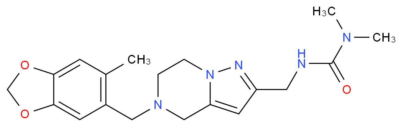 N,N-dimethyl-N'-({5-[(6-methyl-1,3-benzodioxol-5-yl)methyl]-4,5,6,7-tetrahydropyrazolo[1,5-a]pyrazin-2-yl}methyl)urea_分子结构_CAS_)