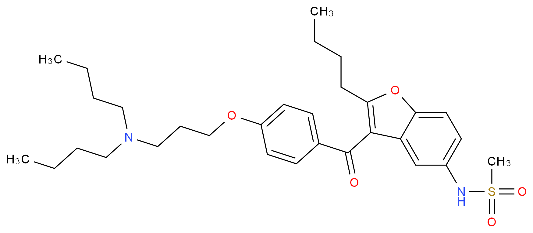 N-(2-butyl-3-{4-[3-(dibutylamino)propoxy]benzoyl}-1-benzofuran-5-yl)methanesulfonamide_分子结构_CAS_141626-36-0