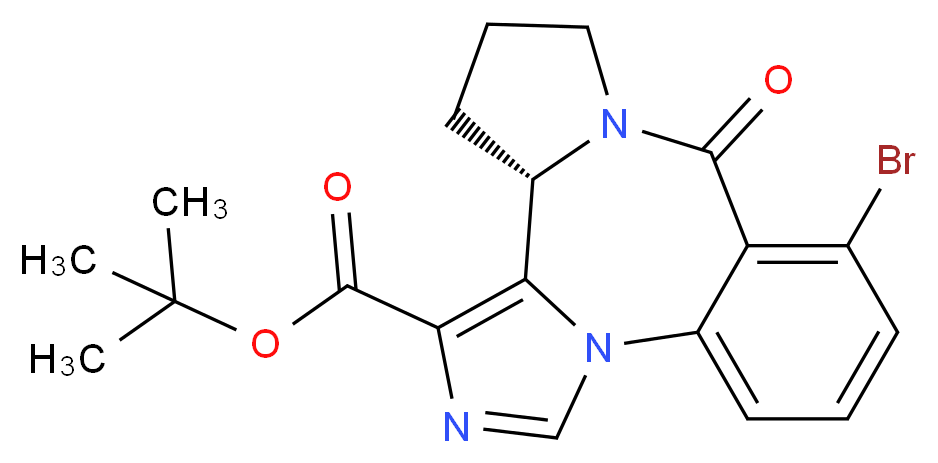 tert-butyl (7S)-14-bromo-12-oxo-2,4,11-triazatetracyclo[11.4.0.0<sup>2</sup>,<sup>6</sup>.0<sup>7</sup>,<sup>1</sup><sup>1</sup>]heptadeca-1(17),3,5,13,15-pentaene-5-carboxylate_分子结构_CAS_84379-13-5