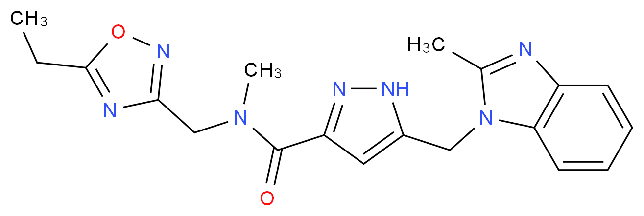 N-[(5-ethyl-1,2,4-oxadiazol-3-yl)methyl]-N-methyl-5-[(2-methyl-1H-benzimidazol-1-yl)methyl]-1H-pyrazole-3-carboxamide_分子结构_CAS_)