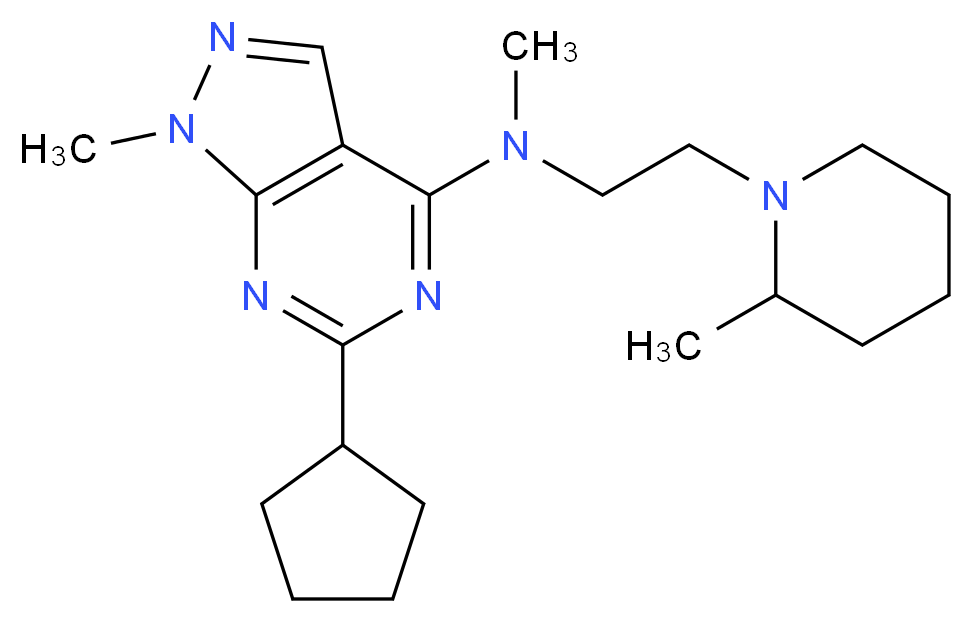 6-cyclopentyl-N,1-dimethyl-N-[2-(2-methyl-1-piperidinyl)ethyl]-1H-pyrazolo[3,4-d]pyrimidin-4-amine_分子结构_CAS_)