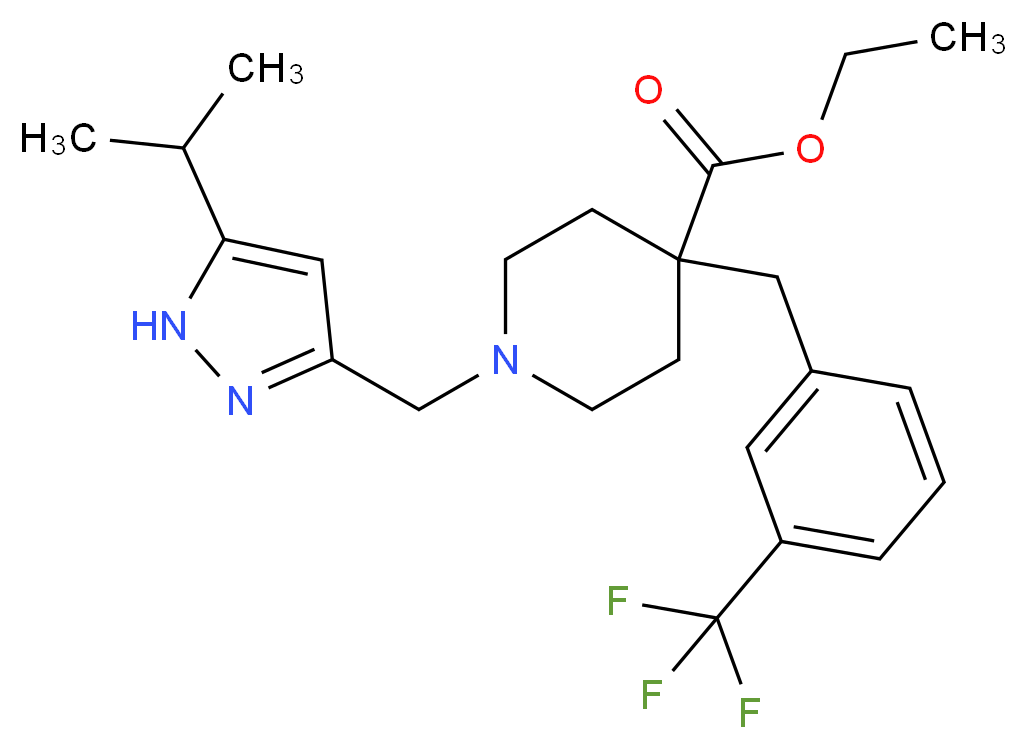 ethyl 1-[(5-isopropyl-1H-pyrazol-3-yl)methyl]-4-[3-(trifluoromethyl)benzyl]-4-piperidinecarboxylate_分子结构_CAS_)