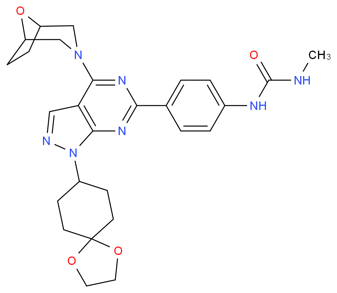 1-[4-(1-{1,4-dioxaspiro[4.5]decan-8-yl}-4-{8-oxa-3-azabicyclo[3.2.1]octan-3-yl}-1H-pyrazolo[3,4-d]pyrimidin-6-yl)phenyl]-3-methylurea_分子结构_CAS_1144068-46-1