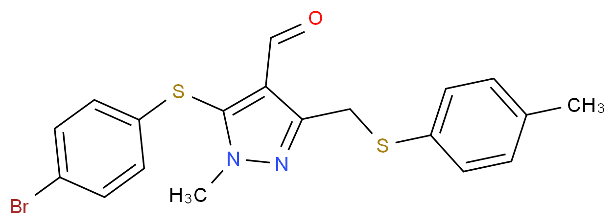 5-[(4-Bromophenyl)sulfanyl]-1-methyl-3-{[(4-methyl phenyl)sulfanyl]methyl}-1H-pyrazole-4-carbaldehyde_分子结构_CAS_)