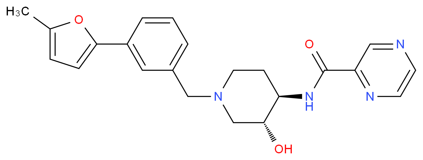 N-{(3R*,4R*)-3-hydroxy-1-[3-(5-methyl-2-furyl)benzyl]piperidin-4-yl}pyrazine-2-carboxamide_分子结构_CAS_)