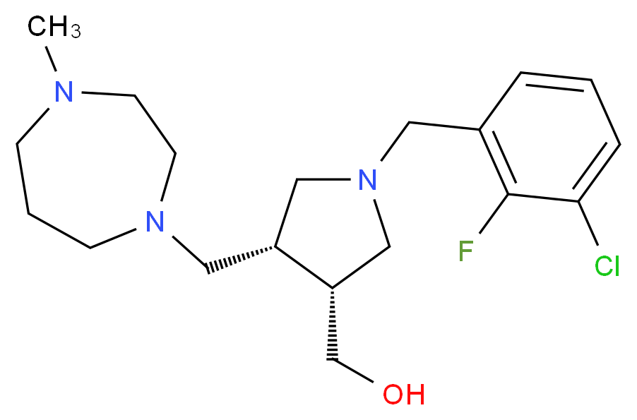 {(3R*,4S*)-1-(3-chloro-2-fluorobenzyl)-4-[(4-methyl-1,4-diazepan-1-yl)methyl]pyrrolidin-3-yl}methanol_分子结构_CAS_)