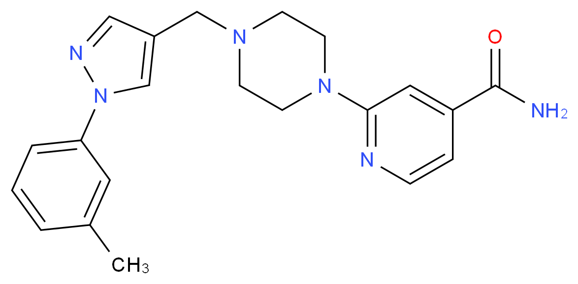 2-(4-{[1-(3-methylphenyl)-1H-pyrazol-4-yl]methyl}piperazin-1-yl)isonicotinamide_分子结构_CAS_)