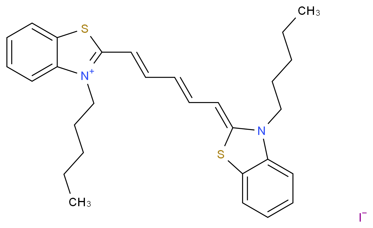 3-pentyl-2-[(1E,3E)-5-[(2Z)-3-pentyl-2,3-dihydro-1,3-benzothiazol-2-ylidene]penta-1,3-dien-1-yl]-1,3-benzothiazol-3-ium iodide_分子结构_CAS_53213-96-0