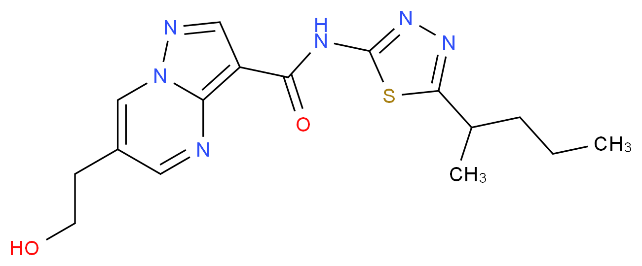 6-(2-hydroxyethyl)-N-[5-(1-methylbutyl)-1,3,4-thiadiazol-2-yl]pyrazolo[1,5-a]pyrimidine-3-carboxamide_分子结构_CAS_)