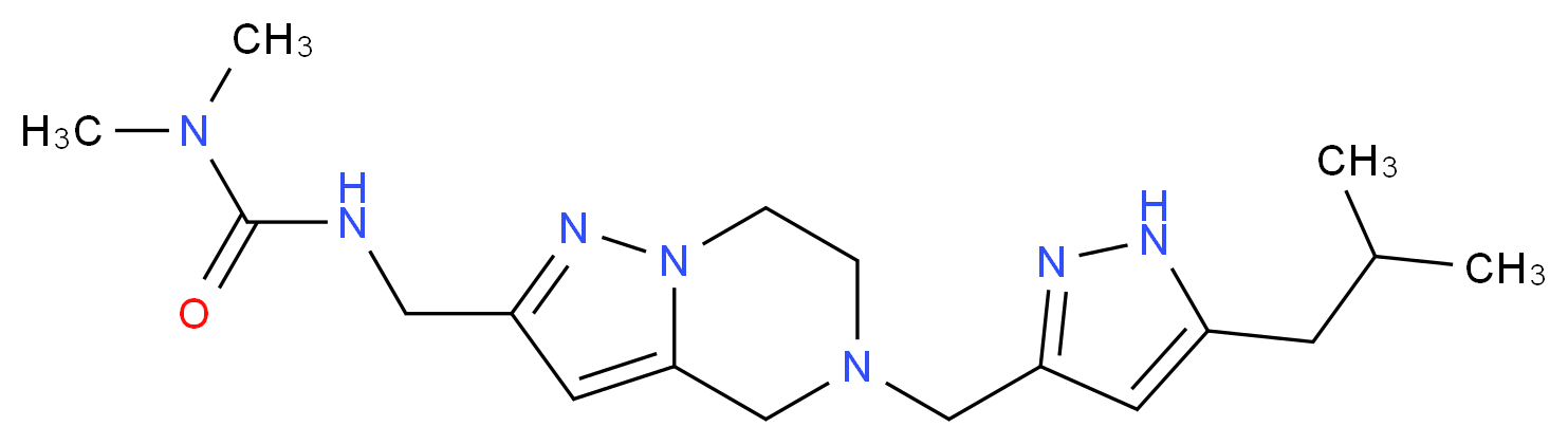N'-({5-[(5-isobutyl-1H-pyrazol-3-yl)methyl]-4,5,6,7-tetrahydropyrazolo[1,5-a]pyrazin-2-yl}methyl)-N,N-dimethylurea_分子结构_CAS_)