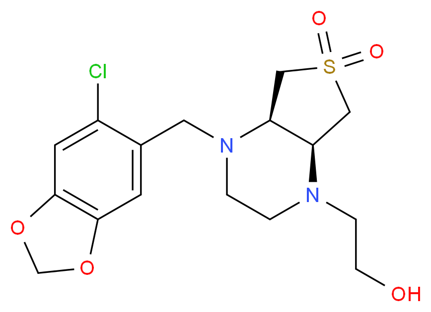 2-[(4aR*,7aS*)-4-[(6-chloro-1,3-benzodioxol-5-yl)methyl]-6,6-dioxidohexahydrothieno[3,4-b]pyrazin-1(2H)-yl]ethanol_分子结构_CAS_)