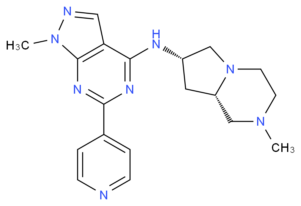 1-methyl-N-[(7S,8aS)-2-methyloctahydropyrrolo[1,2-a]pyrazin-7-yl]-6-pyridin-4-yl-1H-pyrazolo[3,4-d]pyrimidin-4-amine_分子结构_CAS_)