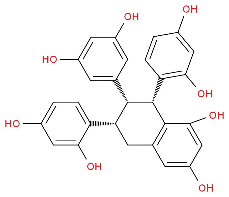 (6S,7S,8R)-6,8-bis(2,4-dihydroxyphenyl)-7-(3,5-dihydroxyphenyl)-5,6,7,8-tetrahydronaphthalene-1,3-diol_分子结构_CAS_62394-00-7