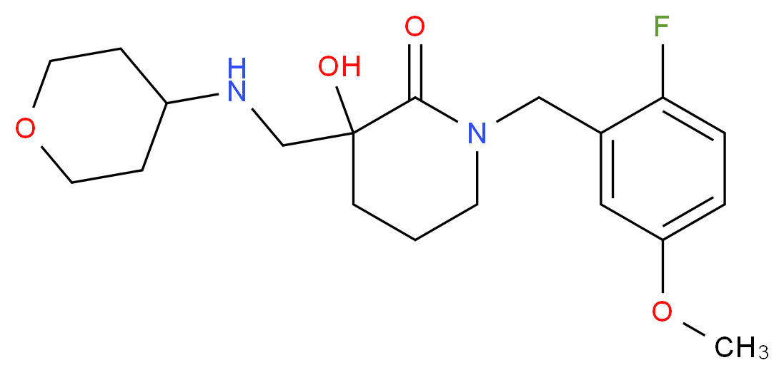1-(2-fluoro-5-methoxybenzyl)-3-hydroxy-3-[(tetrahydro-2H-pyran-4-ylamino)methyl]piperidin-2-one_分子结构_CAS_)