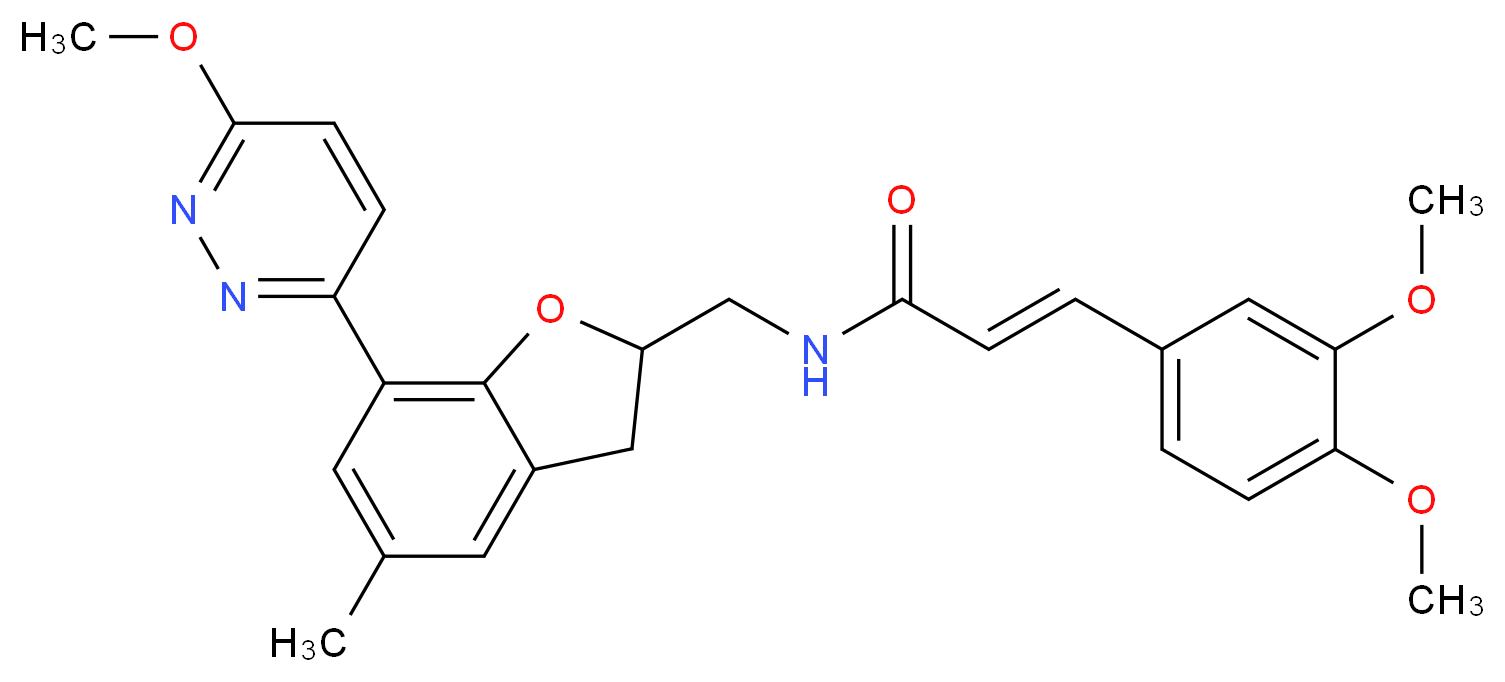 (2E)-3-(3,4-dimethoxyphenyl)-N-{[7-(6-methoxy-3-pyridazinyl)-5-methyl-2,3-dihydro-1-benzofuran-2-yl]methyl}acrylamide_分子结构_CAS_)