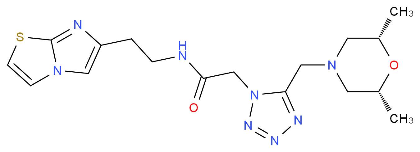 2-(5-{[(2R*,6S*)-2,6-dimethyl-4-morpholinyl]methyl}-1H-tetrazol-1-yl)-N-(2-imidazo[2,1-b][1,3]thiazol-6-ylethyl)acetamide_分子结构_CAS_)