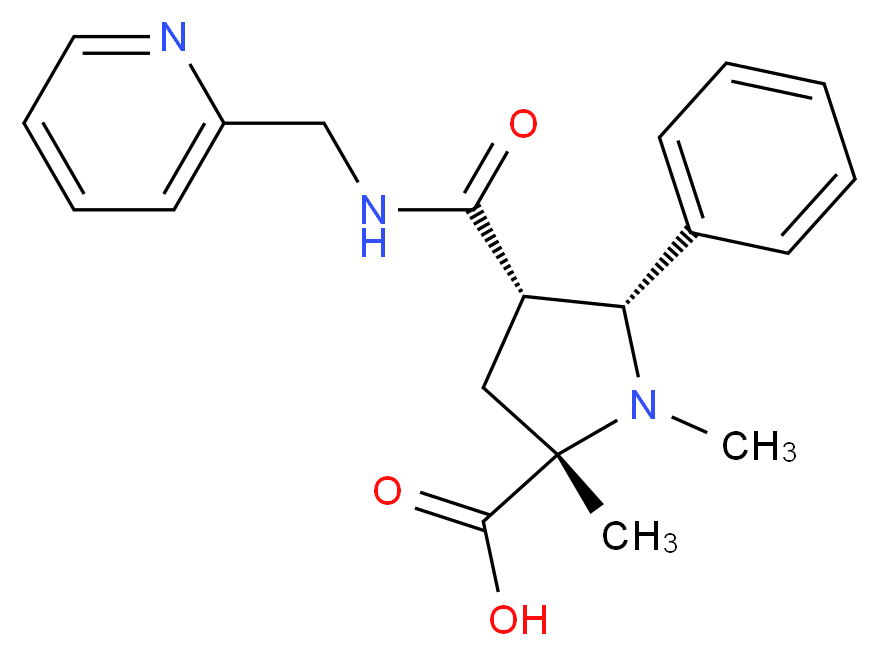 (2S*,4S*,5R*)-1,2-dimethyl-5-phenyl-4-{[(pyridin-2-ylmethyl)amino]carbonyl}pyrrolidine-2-carboxylic acid_分子结构_CAS_)
