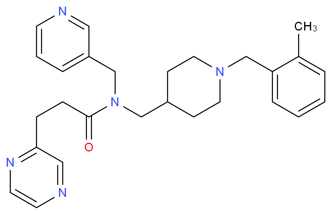 N-{[1-(2-methylbenzyl)-4-piperidinyl]methyl}-3-(2-pyrazinyl)-N-(3-pyridinylmethyl)propanamide_分子结构_CAS_)